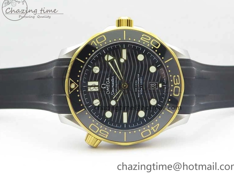 0502 Seasonal 2018 Seamaster Diver 300M SS YG VSF 1:1 Best Edition YG Bezel Black Dial on Black Rubber Strap A 7934